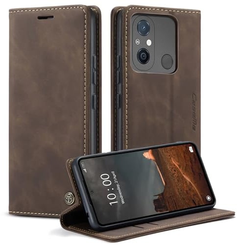Cracedily Coque pour Xiaomi Redmi 12C 6.71, Coque Xiaomi Redmi 11A Pochette, Etui Protection Housse Premium en Cuir PU,Etui à Rabat Pochette de Portefeuille Étui, Flip Case, Café