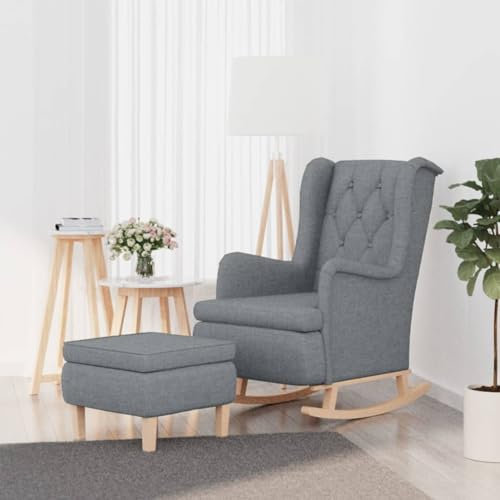 LIANGDONFC ohrensessel Vintage、kinosesselSchaukelsessel mit Hocker Hellgrau StoffWohnzimmer, Büro,