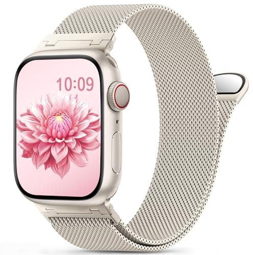 Jiamus Milanese Armband Kompatible mit Apple Watch Armband 41mm 40mm 38mm 42mm(Series 10) für Damen Herren.Magnetisch Edelstahl Armbänder für iWatch Series 9 SE 8 7 6 5 4 3 2 1 Ultra/Ultra 2