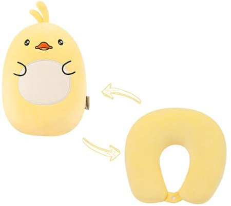 Reisekissen 2-in-1 verformbares Nackenkissen Cartoon-Tier Kopfstütze Reise Schlafkissen für Flugzeugstuhl, Zuhause und Büro Schlafkissen (Gelbe Ente)