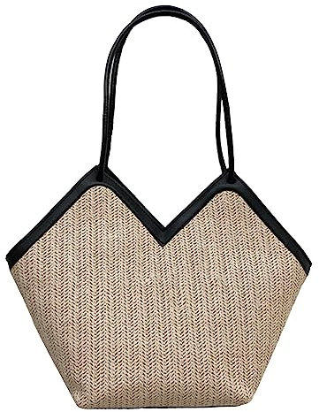 Sac Sous les Bras Grande capacité en Cuir de Paille, Sac à Bandoulière élégant Fourre-tout pour Femmes (BLACK)