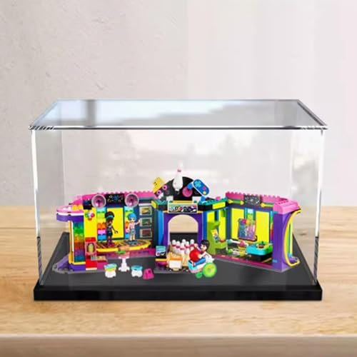 Transparente Acryl-Displaybox für Lego 41708 Rollschuh-Spielplatz-Modell, staubdichte Aufbewahrungsbox (Modell nicht im Lieferumfang enthalten) (schwarzer Sockel)