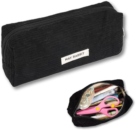 Issimober Mäppchen Cord-Stoff, Federmäppchen Aesthetic aus Kord, Große Speicherkapazität federtasche, Kleine Make Up Tasche, mäppchen Teenager für Schulen, Büros, Reisen, Schwarz