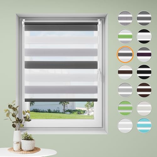 Sanfree Doppelrollo klemmfix ohne Bohren Duo Rollos für Fenster ohne Bohren Weiß-Grau-Anthrazit B65 x H130cm-Stoffbreite 61cm Fensterrollo Klemmrollos für Fenster und Tür Sonnenschutz & Sichtschutz