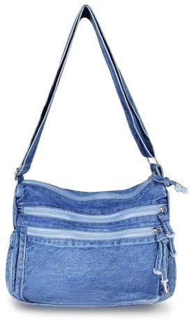 AdiStylinno Denim Hobo Bags für Damen, Retro Canvas Umhängetasche Leichte Crossbody Bag große Kapazität Jean Handtasche (Hellblau)