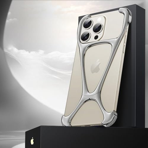 JZFDCLF Zinklegierung-Metall-Telefonhülle für iPhone 13 14 15Pro Max 15Promax Bare Feel Bunte Schale Rahmenlose Telefonstoßstange Stoßfeste Abdeckung, Q5, für iPhone 15 Pro