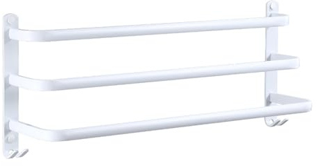 Porte-serviettes Mural En Aluminium à 3 Niveaux Avec Crochets,Porte Serviette Salle De Bain,Porte-serviettes Sur Pied, Avec 4 Crochets, Pour Salle De Bain, Cuisine, Blanc (80cm)