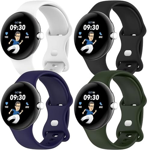 4 Stück Silikon Armbänder für Google Pixel Watch 3 Armband 45mm Damen Herren, Weiches Silicone Sport Band Einstellbar Wasserdichtes Uhrenarmband Ersatzarmband für Pixel Watch 3 Band,L