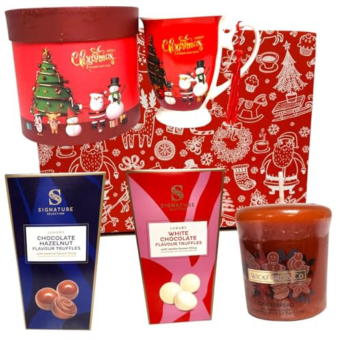 Christmas Festive Gift Hamper Highland Shortbread, Truffles, Gingerbread Candle & Christmas Mug Gift Set Holiday Treats for kids and adults