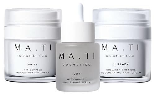 Ma.ti Cosmetics set skincare - Bakuchiol + Acido ialuronico 5 livelli + Peptidi + Collagene | Crema giorno, crema notte e siero intensivo – Trattamento anti-age completo