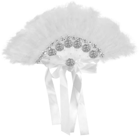 VOSAREA Hand Fan Ornaments Dance Fan Hand Fans Fan 1920s Silver Hand Fan Folding Held Ribbon Tea Party Fan Vintage Japanese Fan Lace Hand Fan Lace Trim Brides Fan Rhinestones White