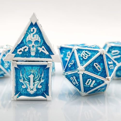 ORUZA Set di 7 dadi in metallo DND D&D, dadi poliedrici in metallo argentato per dungeon e dragoni RPG MTG TTRPG Pathfinder giochi di ruolo da tavolo