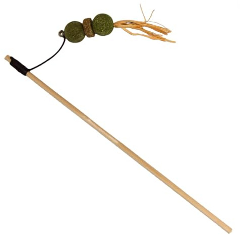 JACK AND VANILLA, Interaktives Katzenspielzeug mit Ball und Feder, stimuliert den Jagdinstinkt, langlebige Materialien, 40 cm, grün/braune Farbe, Herbals-Modell