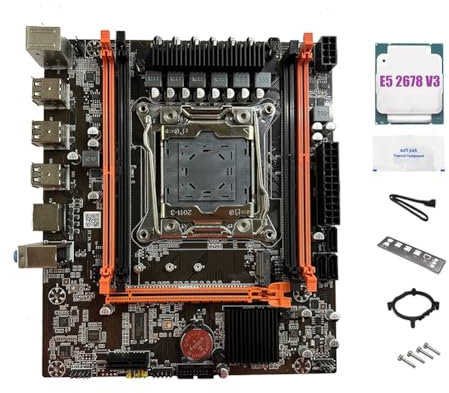Junterone Placa Base X99E + CPU E5 2678 V3 + Soporte de Grasa Térmica 4XDDR4 RECC RAM PCIEX16 NVMe Tarjeta LAN Gigabit Placa Base de Escritorio