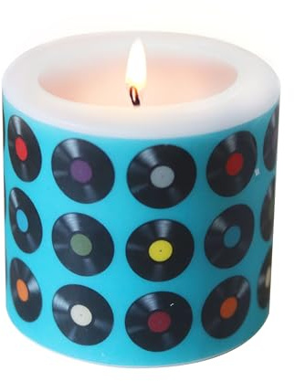 Kerze Vinyl Schallplatten als Tischdeko oder Geschenk für Retro-Partys 80er 90er Jahre Mottopartys Musik. Kerze mit Motiv als originelle Deko Ø8 x Höhe 7,5cm