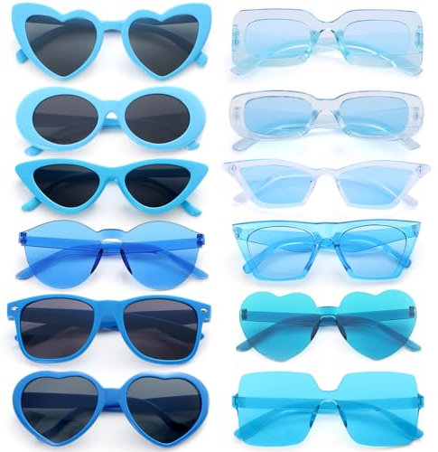 Dwenarry Sonnenbrille Damen Blau Party Sonnenbrillen Set Vintage Brille Retro Party Brillen Für Damen Herren 12 Stücke
