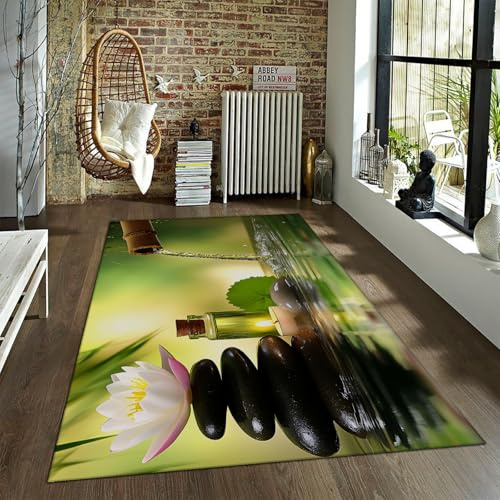 Tappeti in stile moderno 180x270cm - Acqua termale Foglie di bambù Lotus Stacked Stone Candle Pattern Low Pile Thin Carpet per lavanderia