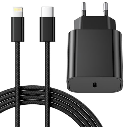Chargeur Rapide for iPhone, 25W Prise USB C for iPhone 14/14 Plus/14 Pro/14 Pro Max/13/12/11/SE/Mini/X/XS/XR SE 8 7 6 6S, USB C Prise et 2M Cable Secteur C-to Lightning Mural Alimentation Adaptateur
