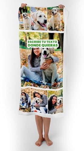 ZPBULI+ Toalla Playa Grande Personalizada con Nombres y Fotos - Toalla Piscina con Collage - Toalla Personalizada para Baño, Playa, Piscina y Camping - Regalos Originales (7 Fotos, 30x50)