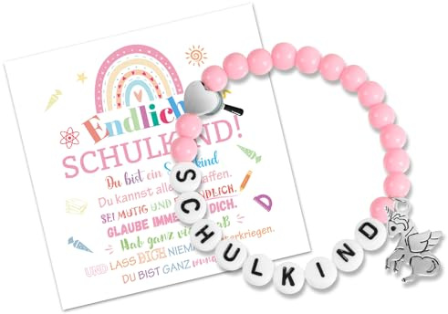 HOWAF Einschulung Geschenk Mädchen, Armband Schulkind Mädchen, Einhorn Armband Schulanfang mit Grußkarte Geschenkbox für Erster Schultag Schultüte Füllung Schulanfang Geschenk, B