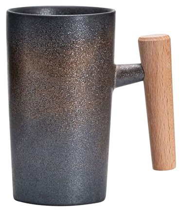 Berriphonia Wooden-Handled Drinking Cup – Modern Drinkware, Artisan Mug with Wood Grip | Matte Ceramic Tea Cup, and Stylish, Easy-Grip Handle, Earthy Toned Coffee Mug, Sustainable Kitchen, Cozy
