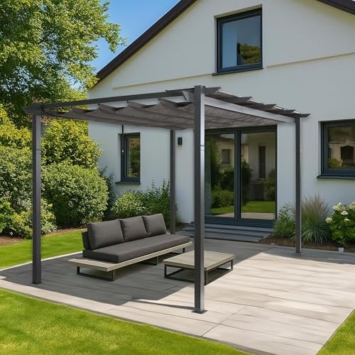 Pergola en Aluminium HWC-N93, pavillon de Jardin Pavillon de Jardin, Structure Stable de 8cm Toit Coulissant UV50+ 3x4m - Anthracite