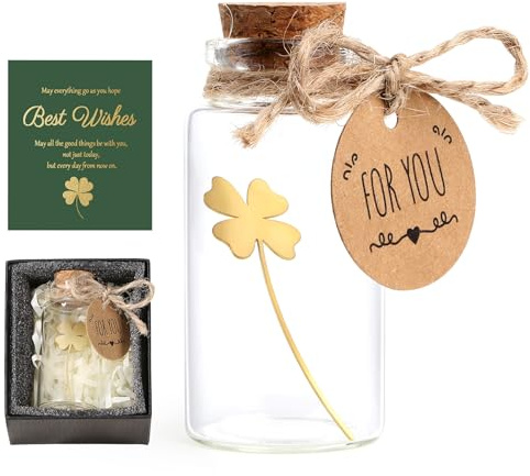 Vierblättriges Kleeblatt, Kleine Glücksklee, Glücksbringer Viel Glück | AWARDSEN Kleeblatt Geschenke für Frauen, Mit Grußkarte und Geschenkbox