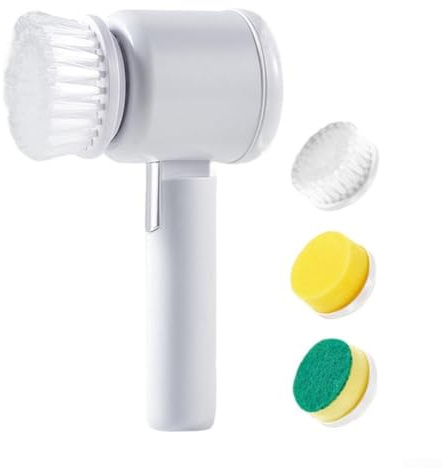 Electric Cleaning Brush, Portable Waterproof Pot Cleaner Handheld Automatic Rechargeable Kitchen Scrubber with Multi-Function Brush Heads for Dishes Pots Shoes Household Cleaning Tool(white)