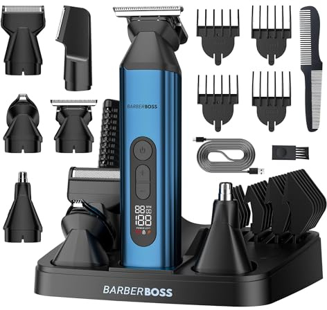 BarberBoss 5-in-1 Bartschneider für Männer, Haarschneider, QR-6020 | Haarschneider, Körperhaarschneider, Nasen- und Ohrhaarschneider, Kabellos wiederaufladbar, Herren-Pflegeset
