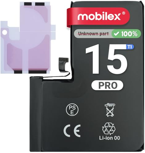 MOBILEX® Batteria per iPhone 15 Pro | Senza Messaggio | Chip TI | 4383mAh - OEM | Batteria Interna con Adesivo | Capacità Originale
