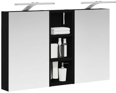 vidaXL Badezimmerschrank-Set 3 pcs 80 x 10,5 x 50 cm Holzwerkstoff, Badezimmer-Schrank, rechteckiger LED-Spiegel, moderner Wand-Organizer, praktischer Platzsparer