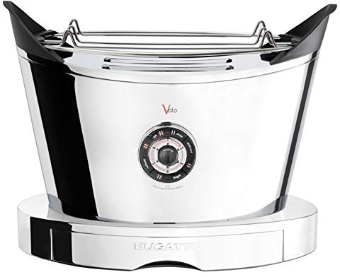 BUGATTI, Volo, elektrischer Toaster, 4 Funktionen, 6 Toaststufen, innovatives Design, Edelstahlgehäuse, Leistung 930 W, Zangen sind nicht im Lieferumfang enthalten (Chromfarbe)