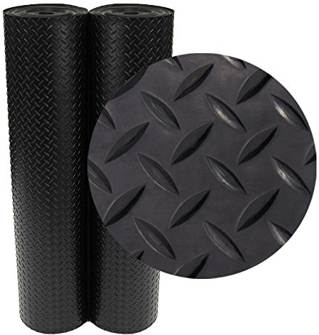 Rubber-Cal Diamond-Plate Rubber Flooring Roll - 3 mm x 4 ft x 2 ft Roll - Black