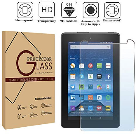 FINDING CASE Amazon Kndle Fire 7 (5th Gen 2015) with alexa Tablet - Premium Tempered Glass Screen Protector Film Cover 9H Hardness Anti-Scratch Bubble-Free Ultra Clear