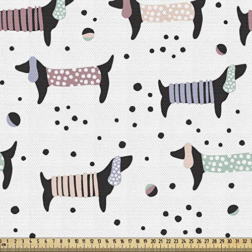 ABAKUHAUS Hundeliebhaber Gewebe als Meterware, Dackel Welpen, Schön Gewebten Stoff für Polster und Wohnaccessoires, 1M (148x100cm), Kokosnuss Schwarz