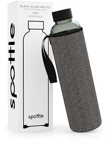 Spottle botella de vidrio con tapa de neopreno de 500ml, 750ml o 1l con tapa protectora y tapón de rosca - botella de agua para deporte, niños y bebidas carbonatadas - apta para el lavavajillas