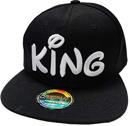 JameStyle26 King & Queen Snapback Set USA Cap Kappe Basecap Mütze Trucker Cappy Kult Partner Look (King M Schwarz)