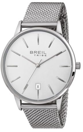 Breil Uhr Herren Avery Ziffernblatt Weiss Bewegung NUR Zeit Quartz e MESH Stahl Silber EW0493