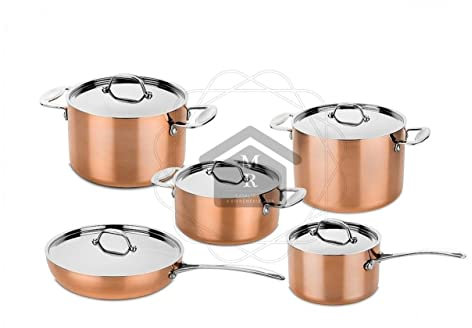 MRcasalinghi Set PENTOLE 10 Pz. INDUZIONE Rame E Acciaio Inox MEPRA Linea Toscana