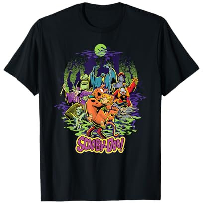 Scooby-Doo T-Shirt Noir Homme S - Coupe Classique, Manche Côtelée, Col Rond, Caricature Monstre, Importé