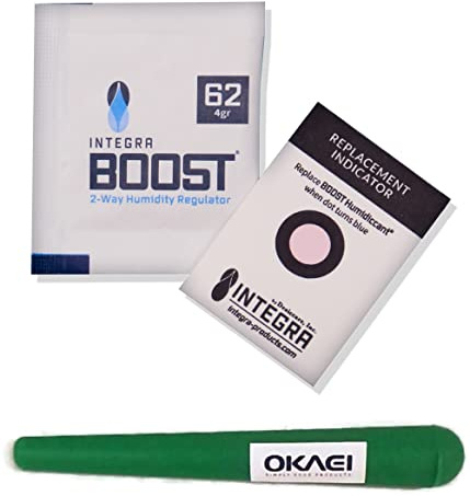 (EUR 349,99 / 1Kg) Integra Boost 62% - 10 x 4g Feuchtigkeitsregler I 2-Wege Luftbefeuchter 2-Way Humidity Controlmit Indikator Anzeige inkl Okaei Hülle
