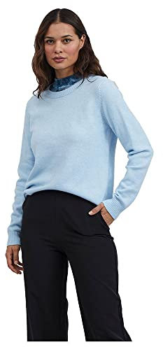 Vila Damen Strickpullover Rundhalsausschnitt O-Neck L/S Knit Top,Kentucky Blue/Detail:melange ,XS