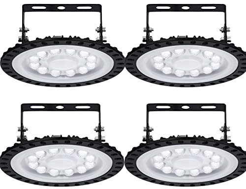 Hondony 4 Stück LED UFO Industrielampe, 50W LED Hallenstrahler, 6500K Kaltweiß LED High Bay Licht, IP67 Wasserdicht UFO LED Werkstattlampe, LED Strahler für Fabrikhallen, Hallenstadion, Werkstätten