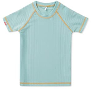 Grass & Air Kids Pistachio Ribbed Rash Vest, Unisex Kids Rash Vest, Baby, Toddler, Childrens Swimwear, Recycled Blue Short Sleeve Rash Vest