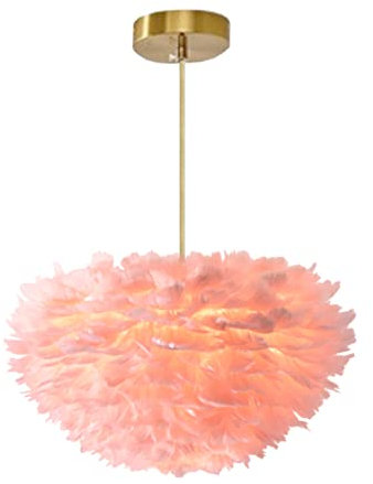 Lampadario a sospensione in piuma rosa Lampadario a soffitto in oca intrecciata a mano naturale Lampada da soffitto per bar, sala da pranzo, sala studio, soggiorno, 40 cm
