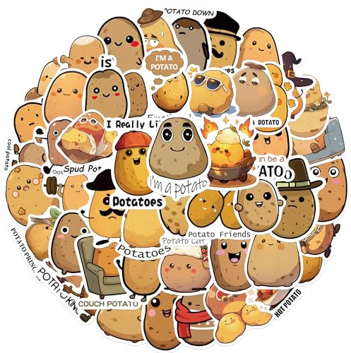 AUCEKO 50 Stück Lustige Kartoffeln Aufkleber Pack Potatoes Sticker Set wasserdichte Vinyl Sticker für Laptop Kinder Autos Motorrad Fahrrad Skateboard Gepäck Koffer Computer Aufkleber Graffiti Decal