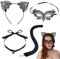 EUPSIIU 4 Pièces Serre Tete Oreille de Chat Catwoman Masque Dentelle bandeau d'oreille de chat Sexy Masque Dentelle Yeux Faveurs de fête Mascarade Fournitures Déguisement d'halloween(4 pcs)