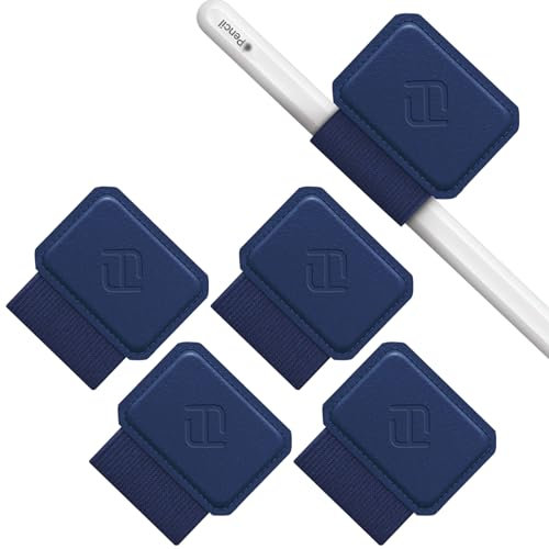 FINTIE 4 Stück Stifthalter Selbstklebend für Apple Pencil und Stylus Stift, Elastisch Kunstleder Pen Loop Holder für Notizbuch, Kalender, Tablet, Ordner, Navy