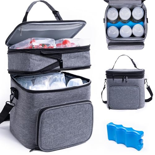 SFYBYHEART Breast Milk Storage Bag with Ice Bag for 6 Baby Bottles - Expandable Breast Pump Bag with Cooler for 6 MAM Bottles up to 9 oz - Breast Milk Pump Bag, Bottle Cooler Bag, gray, Bag