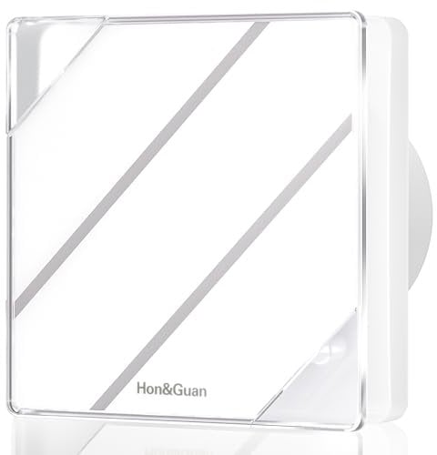 Hon&Guan 100mm Bathroom Extractor Fan with Humidity Sensor, Timer Overrun Delay and Interval Time Setting, Glass Cover Automatic Operation 10W 95m³/h Silent 4 Inch Ventilation Fan